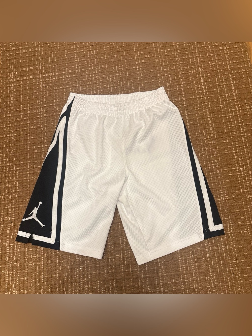 Jordan White and Black Mesh Basketball Shorts for Kids